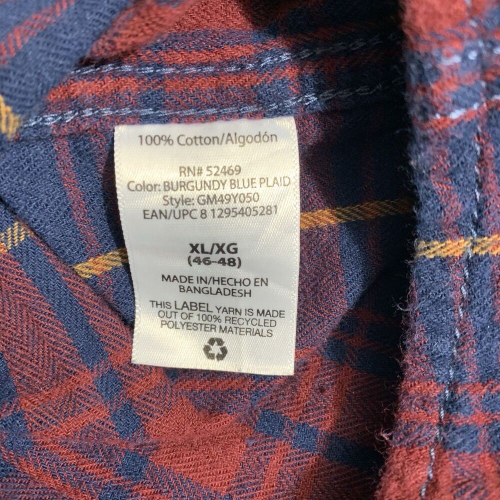 George Men's Plaid Long Sleeve Shirt XL (46-48) Red & Blue Cotton - Picture 6 of 8